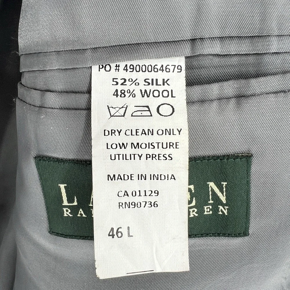 Lauren Ralph Lauren Blazer Jacket Mens Size 46L Silk Wool‎ Gray Plaid Sport Coat